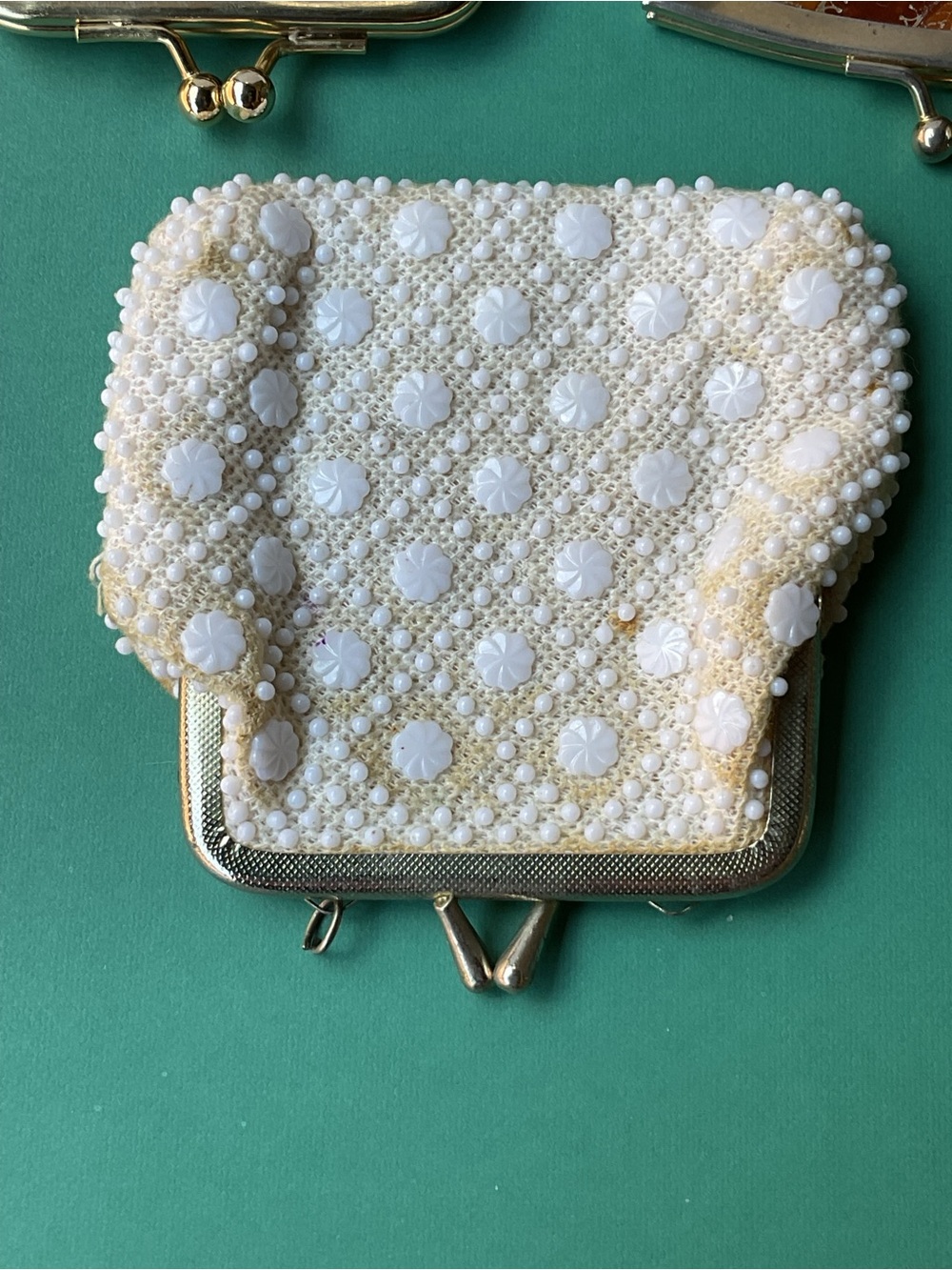 3 Vintage Coin Purses White Brown Leather Italy Gold Fleur-de-lis Hong Kong - Picture 12 of 13